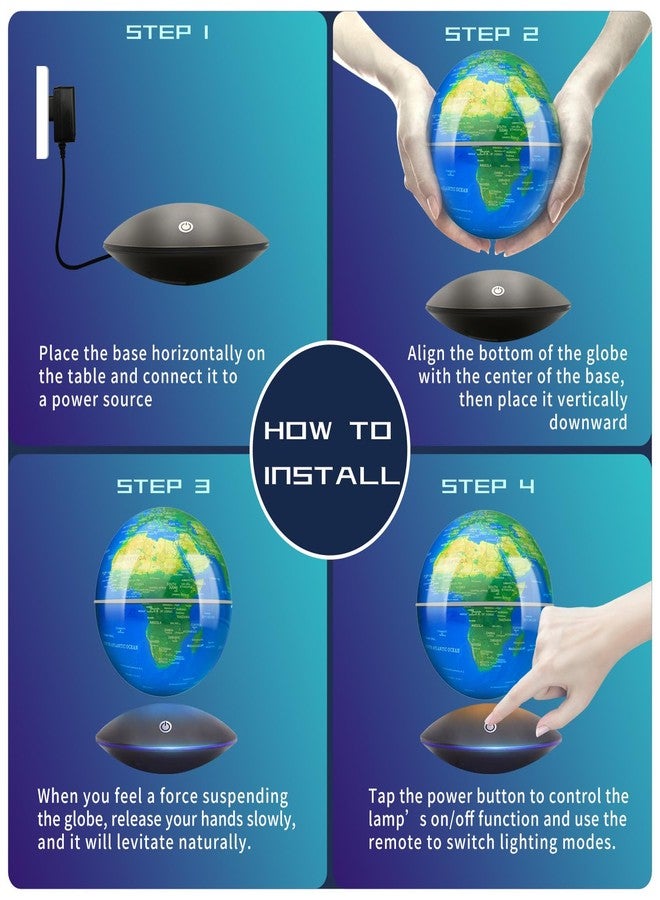 Poojaed Magnetic Levitating Globe with LED Light, 16 Colors Rotating Floating Globe Lamp World Map for Home Office Desk Decor, Cool Tech Gadgets Gift for Men Father, Ideal for Birthdays Anniversaries - Image 5
